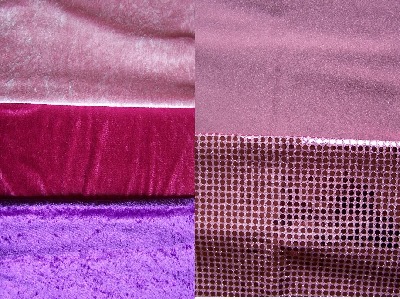 links: Pannesamt-rosé-pink-flieder                                       rechts: Lycra -altrosa-altrosa mit Pailletten